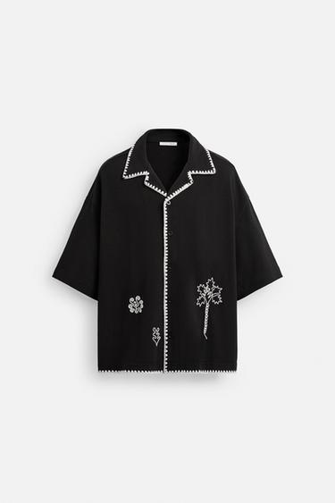 CONTRAST EMBROIDERY SHIRT - Black by Zara