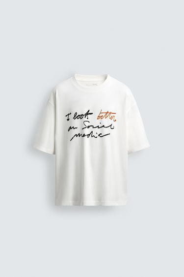 CAMISETA ESTAMPADO COMBINADO - Blanco de Zara