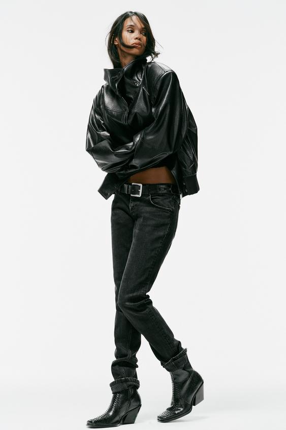 Zara TEXTURED COWBOY ANKLE BOOTS - Black - Image 0