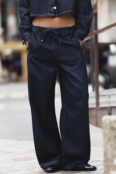JEAN Z1975 JOGGER WIDE LEG TAILLE HAUTE - Bleu de Zara