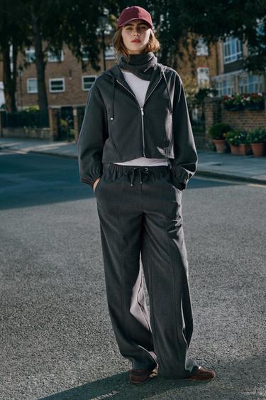 ELASTIC WAIST WIDE LEG PANTS — Anthracite grey 2