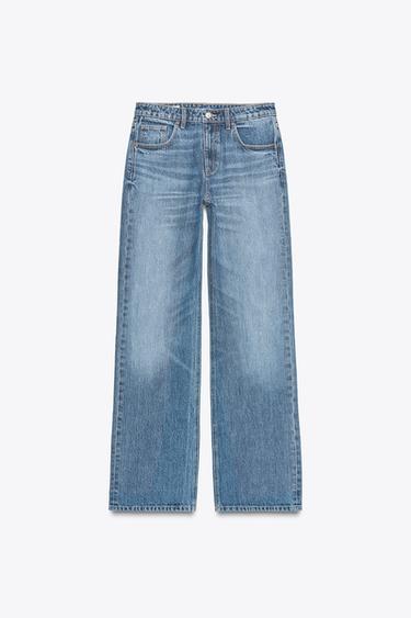 JEANS TRF WIDE LEG بخصر - نيلي by Zara