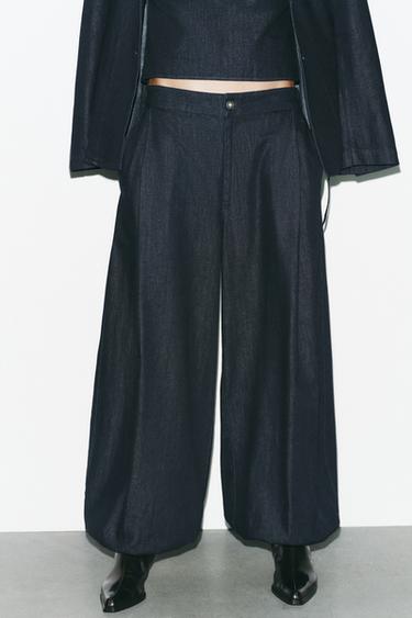 Zara TRF DENIM BOMBAH PANTS - Dark indigo