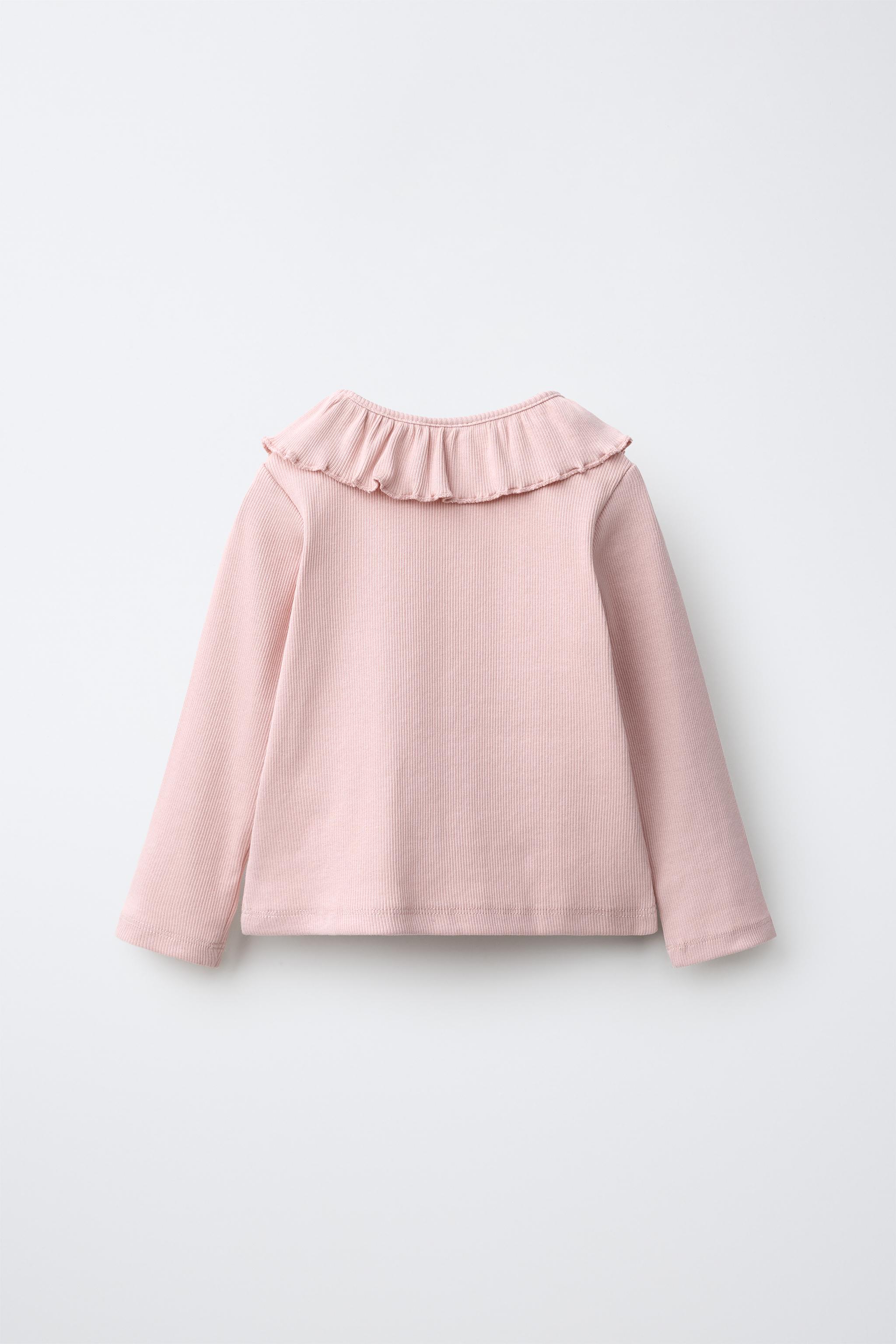 RIB PETER PAN COLLAR T-SHIRT — Pastel pink