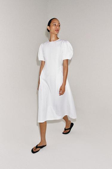 ROBE MI-LONGUE AVEC LIN ZW COLLECTION - Blanc de Zara - Image 1