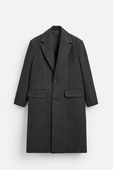 Zara STRIPED COAT - Anthracite Gray