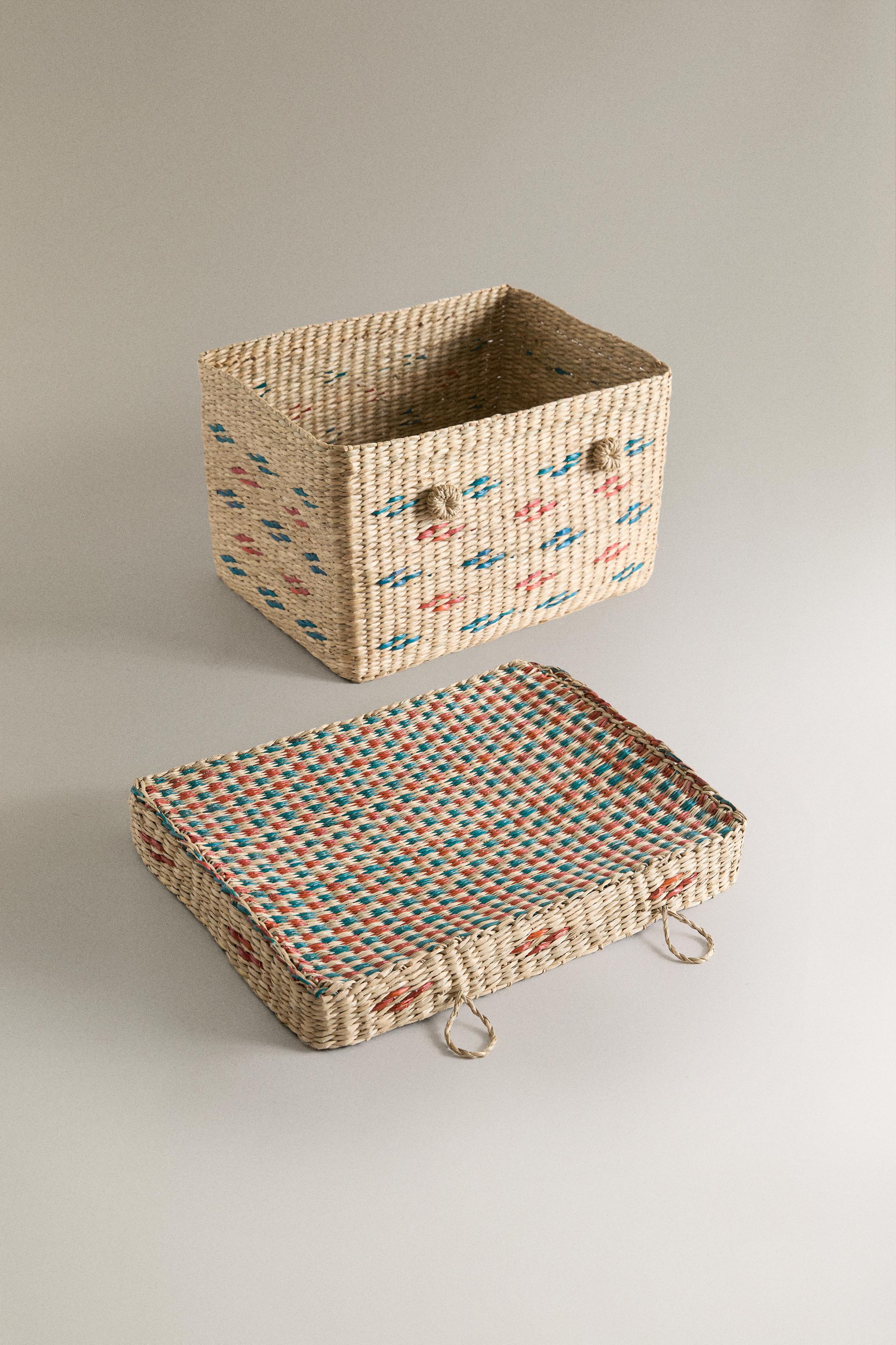 KIDS' SEAGRASS BASKET WITH LID — Brown