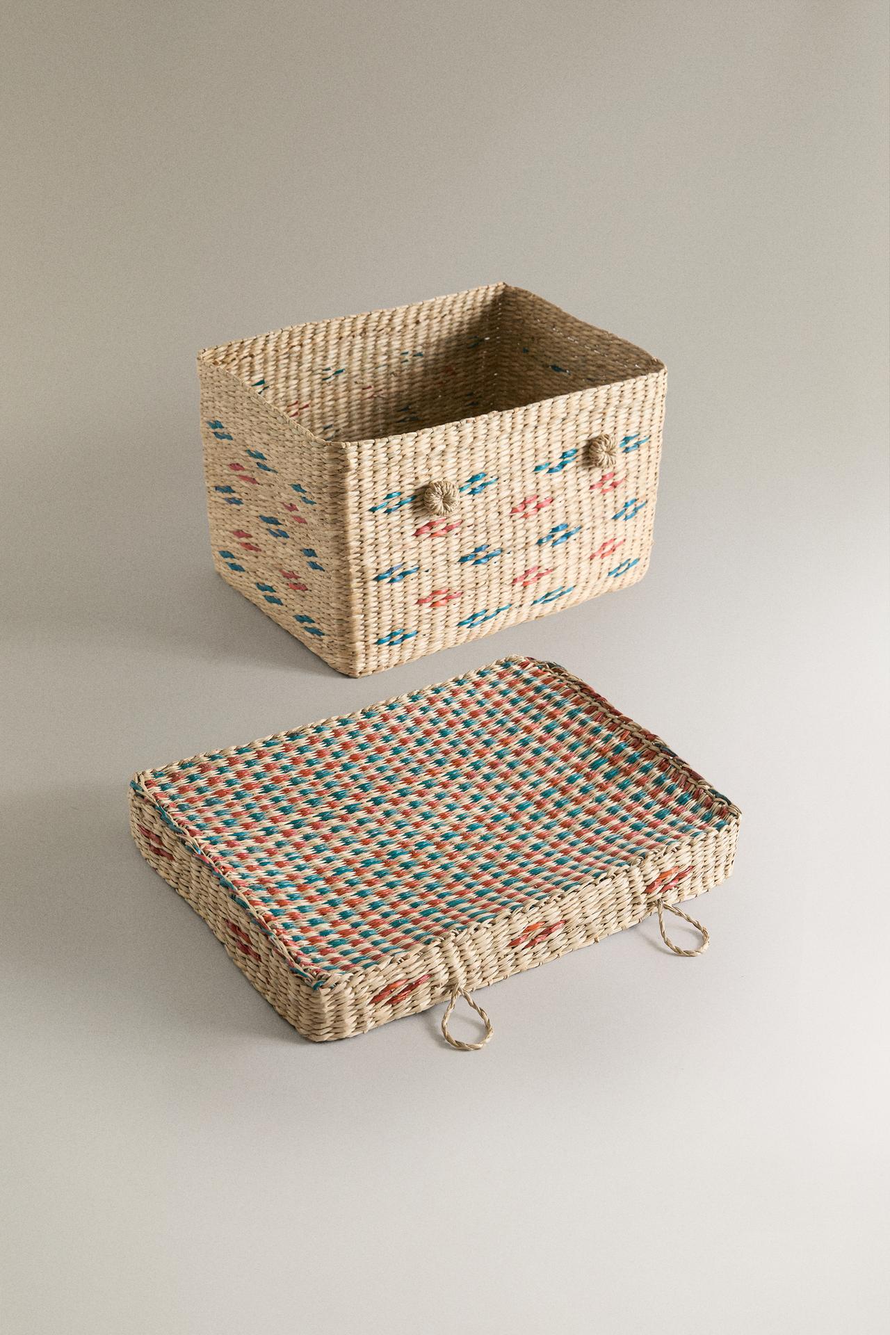 KIDS' SEAGRASS BASKET WITH LID — Brown
