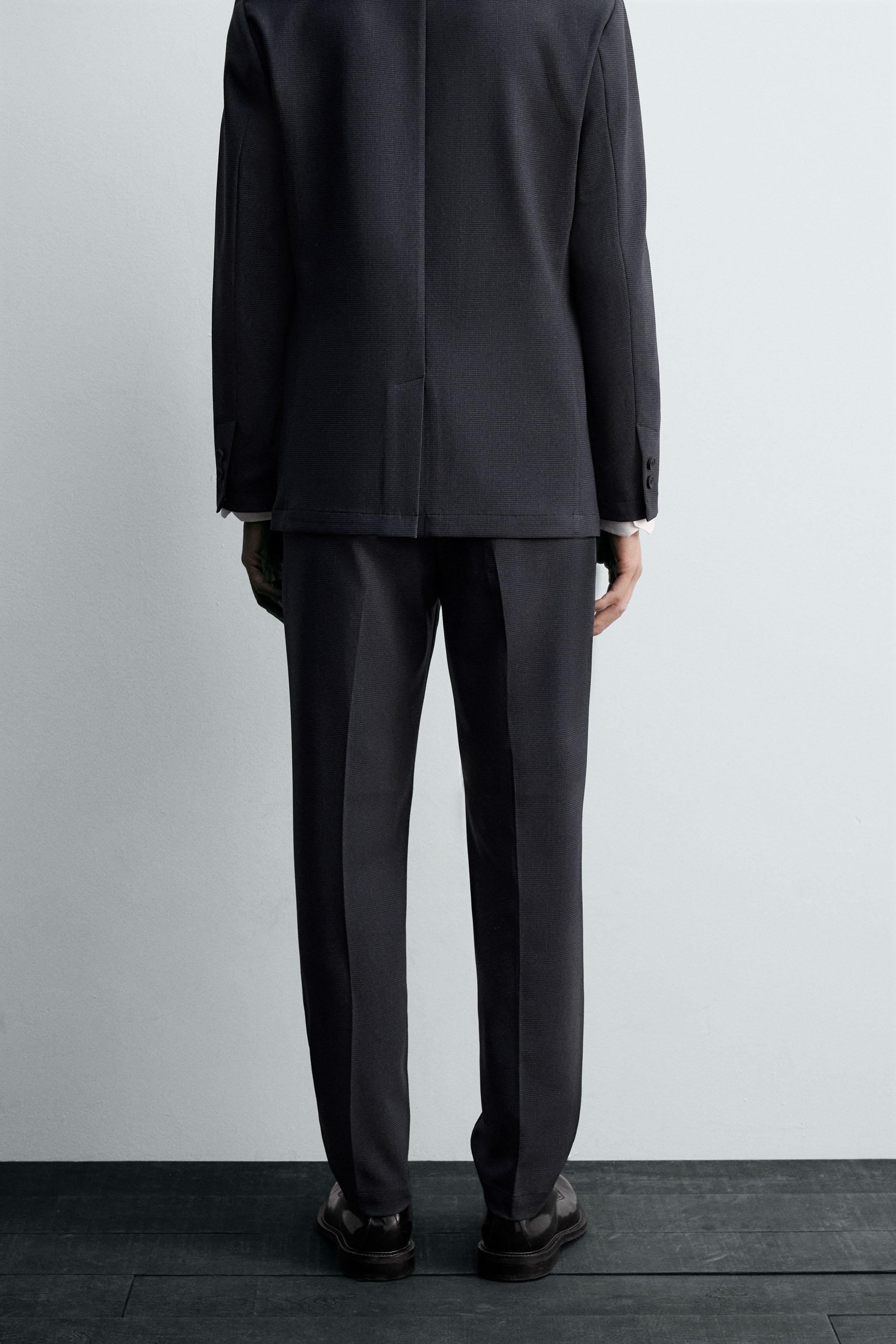 ZARA ネイビー チェック柄 スーツセット ウォッシャブル＆速乾性チェック柄スーツブレザー - ネイビー