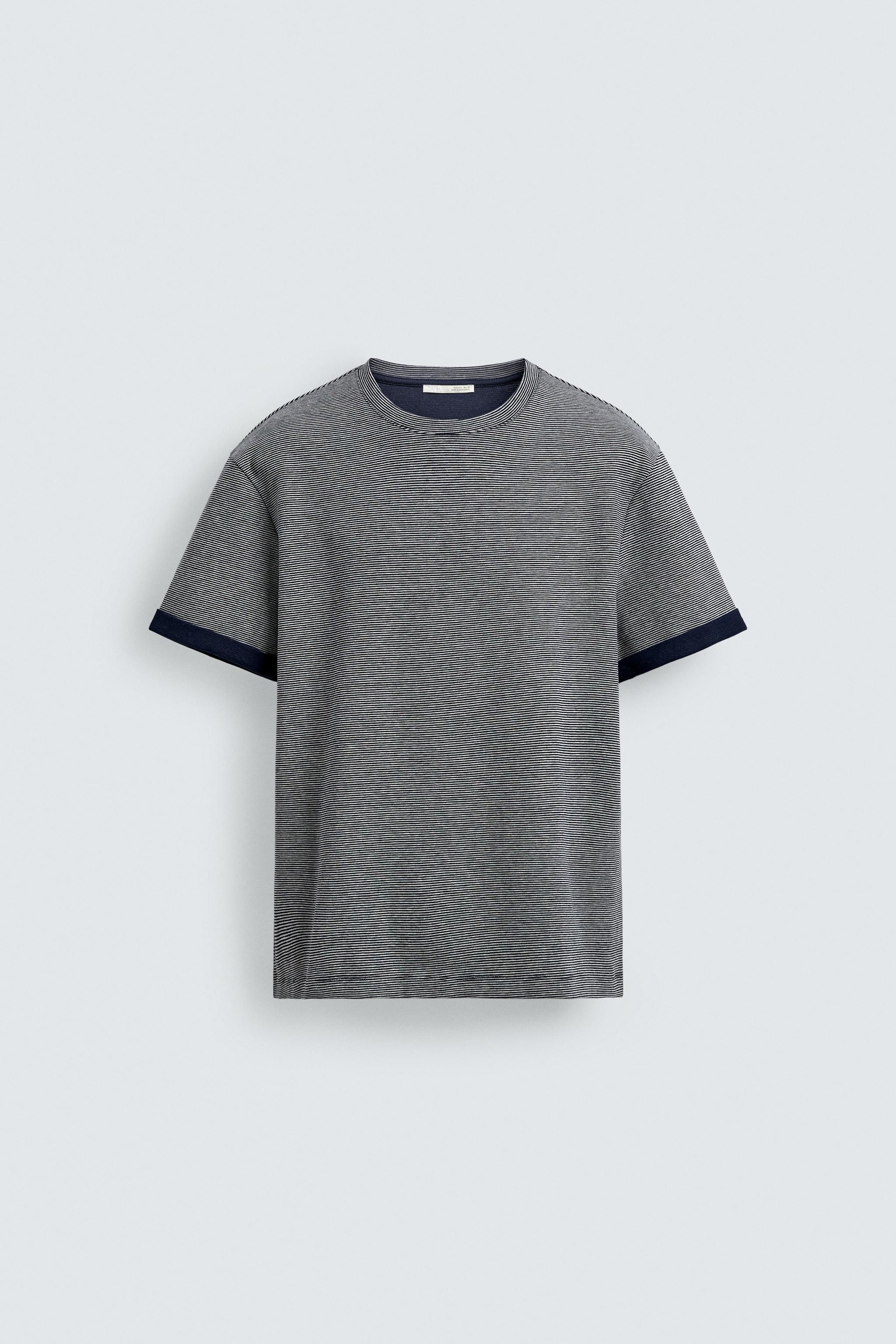 CONTRAST STRIPED JACQUARD T-SHIRT - Blue/White | ZARA United Kingdom