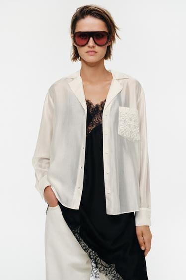 ZW COLLECTION EMBROIDERED POCKET SHIRT - Oyster-white by Zara