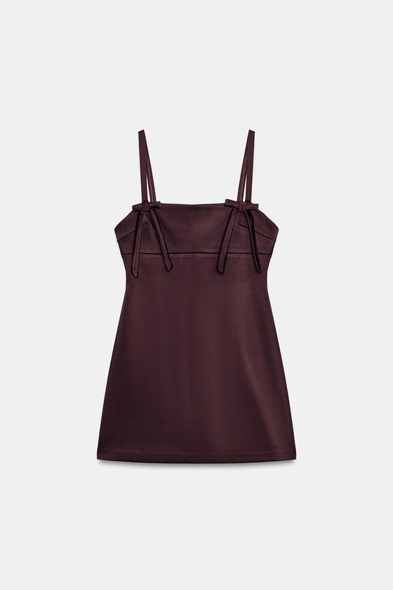 VESTIDO MINI ACETINADO COM LAÇOS - Beringela-escuro da Zara - Imagem 0
