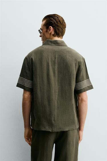 CHEMISE POLO 100 % LIN - Kaki foncé de Zara - Image 2