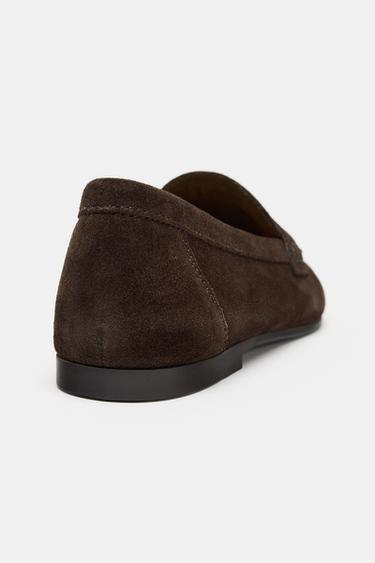 TOPSTITCHED SPLIT SUEDE LOAFERS - Chocolate Brown by Zara - Image 5