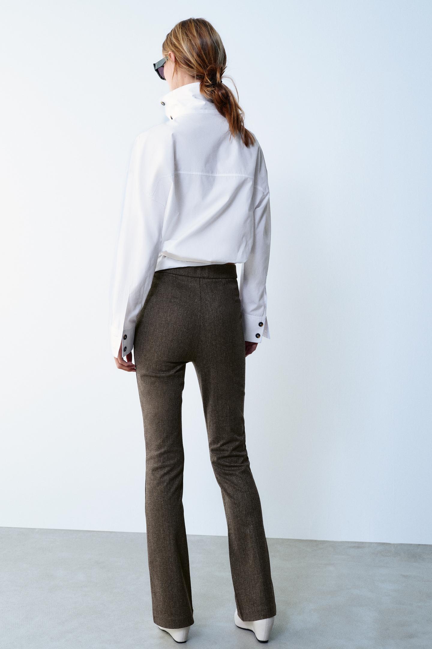 Женские леггинсы Zara Herringbone Flare, цвет: Коричневый — фото 4
