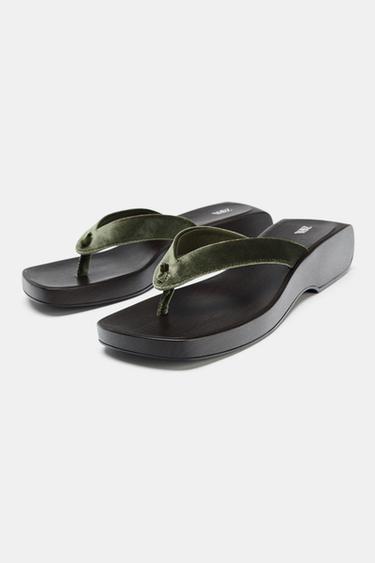 VELVET WEDGE SANDALS - KHAKI by Zara - Image 2