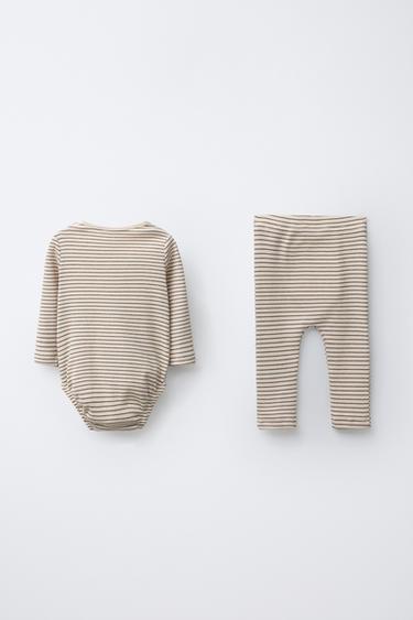 STRIPED BODYSUIT AND LEGGINGS SET - Brown by Zara - Image 1