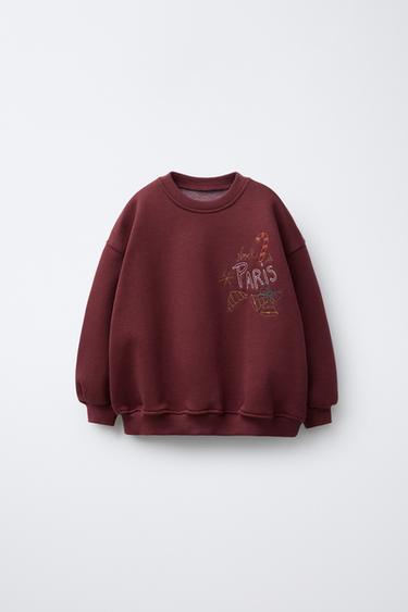 EMBROIDERED CITIES SWEATSHIRT - Burgundy by Zara