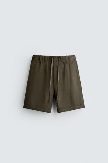 ШОРТИ REGULAR FIT З БАВОВНИ ТА ЛІОЦЕЛУ - Темний хакі Zara