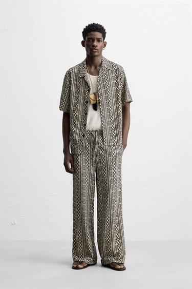PERFORATED JACQUARD RELAXED FIT TROUSERS - Ecru / Black by Zara - Image 0