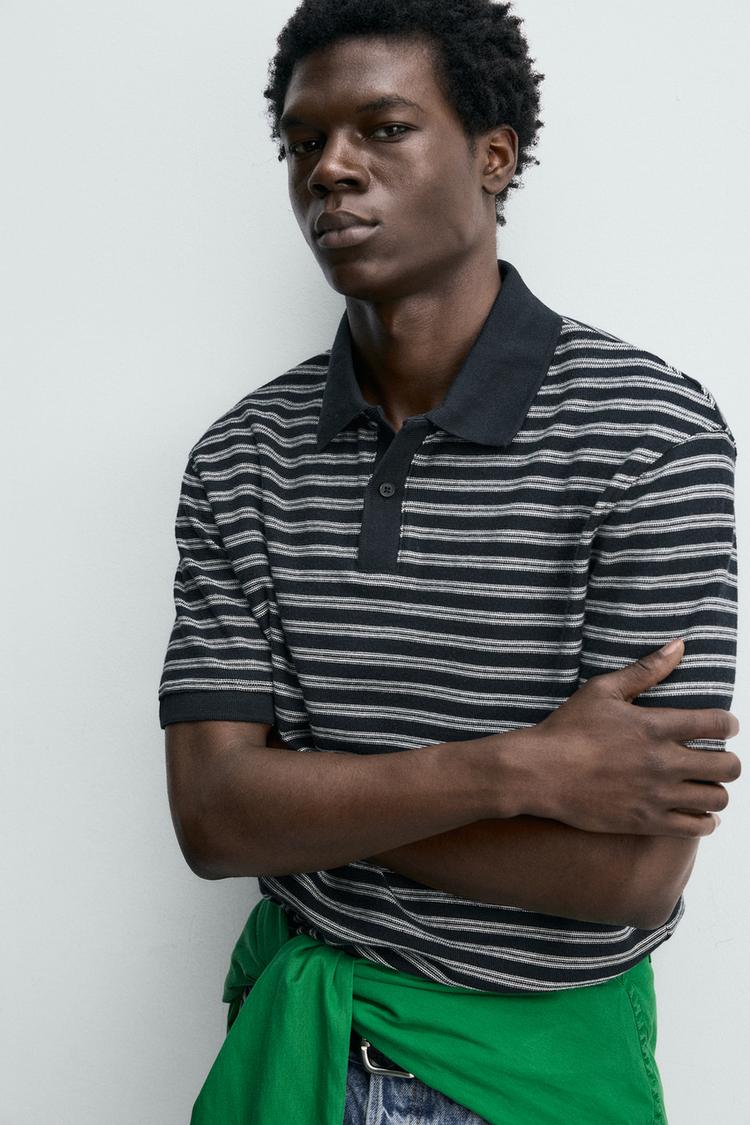 ZARA REGULAR FIT STRIPED JACQUARD POLO SHIRT