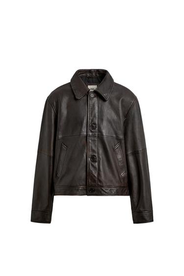 BLOUSON COURT COUPE AJUSTÉE EN CUIR ÉDITION LIMITÉE - Marron de Zara