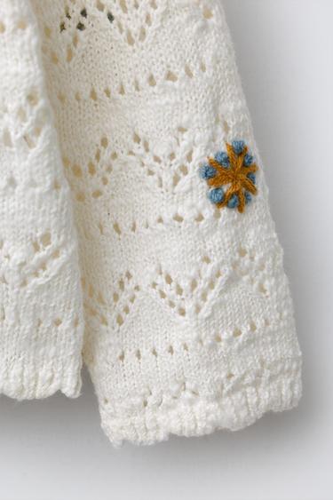 CUTWORK KNIT CARDIGAN WITH FLORAL EMBROIDERY - Ecru by Zara - Image 3