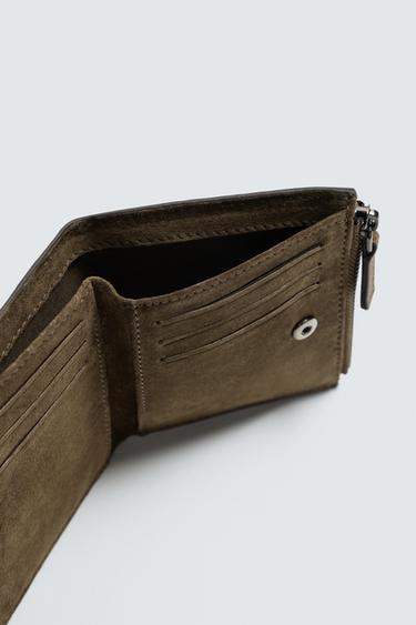 LEATHER CARD HOLDER WALLET - Khaki Green by Zara - Image 3