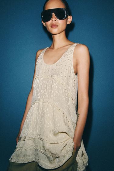 Zara ZW COLLECTION JACQUARD MINI DRESS - Ecru / Beige
