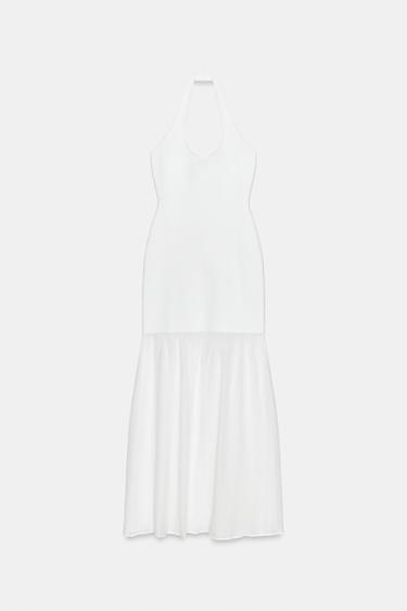 ROBE LONGUE HALTER EN MAILLE BIMATIÈRE - Blanc de Zara