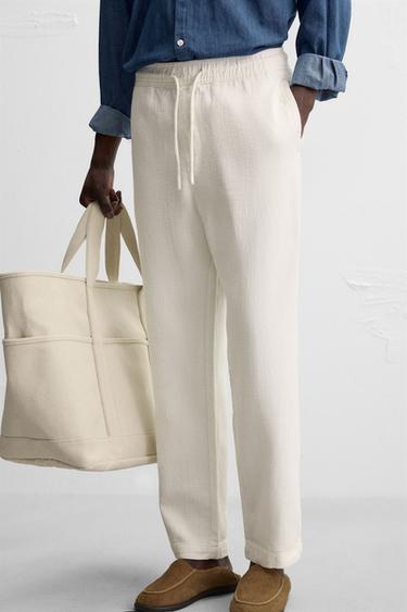 PANTALÓN RELAXED FIT TEXTURA - Blanco roto de Zara