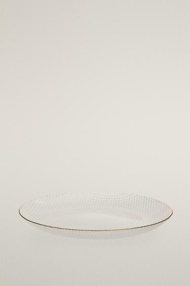 GLASS SERVICE PLATE WITH GEOMETRIC RELIEF AND RIM — Gold 2