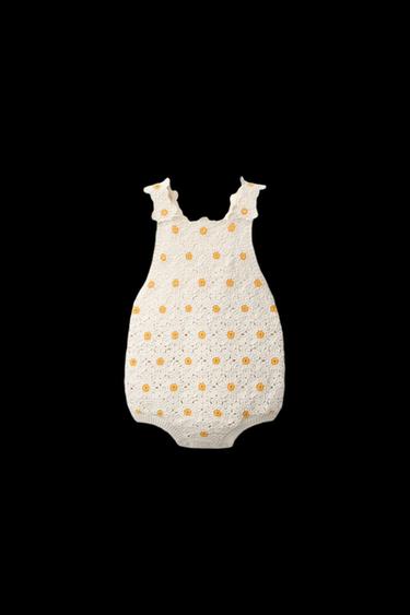 Zara PLAIN CROCHET DAISY ROMPER - Ecru