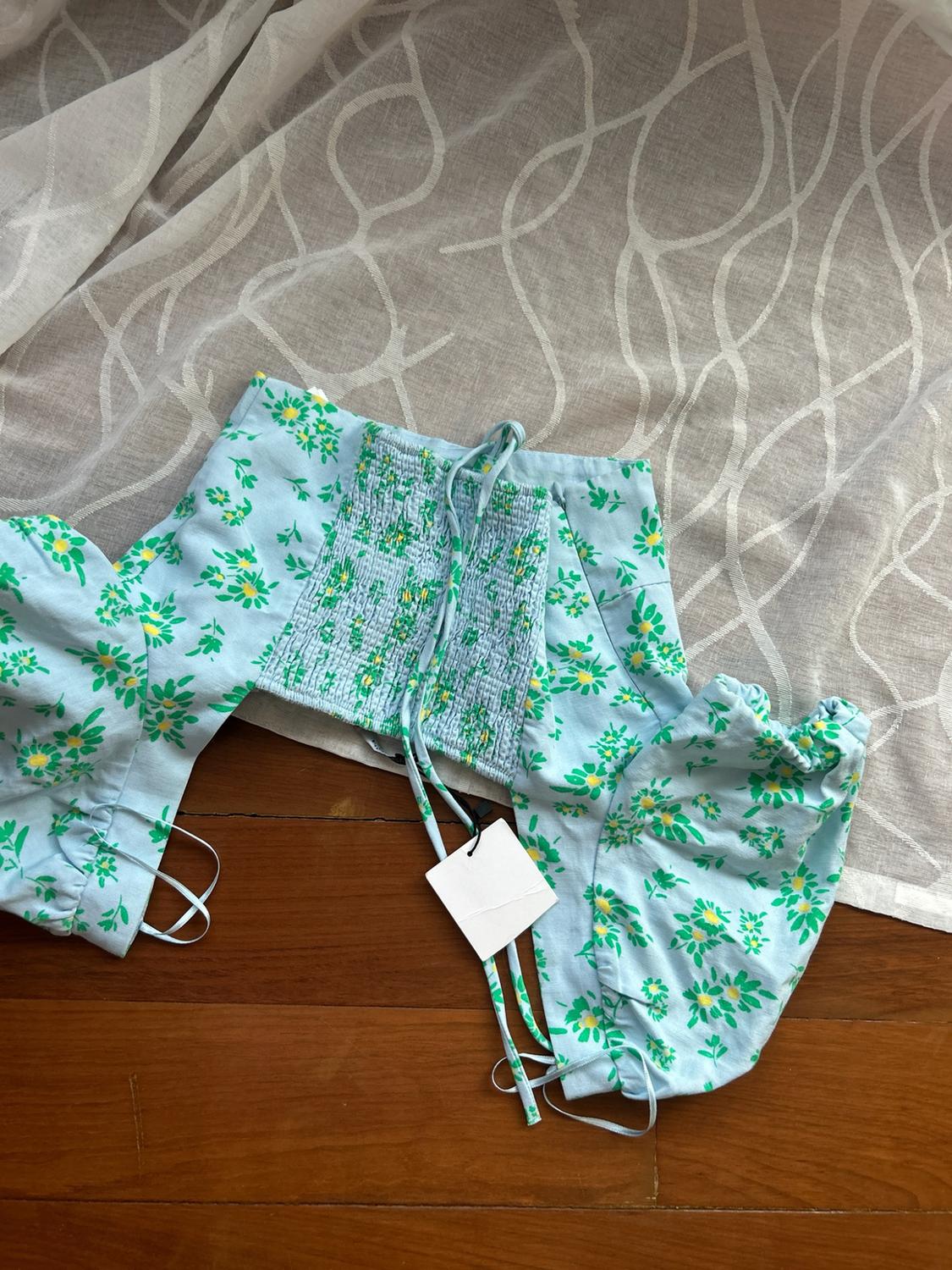 PRINTED LINEN BLEND CROP TOP - Image 8