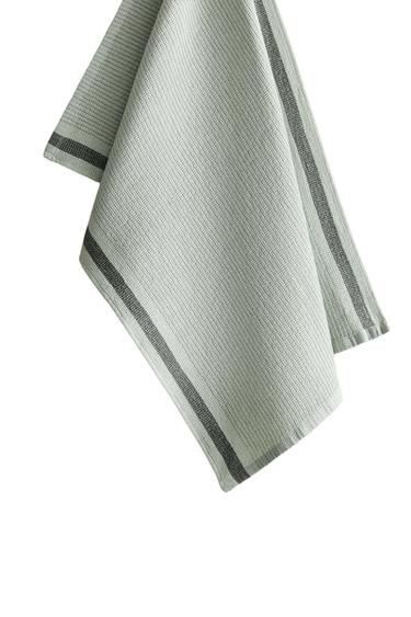 WAFFLE-KNIT TEA TOWEL WITH STRIPE - Aquamarine by Zara