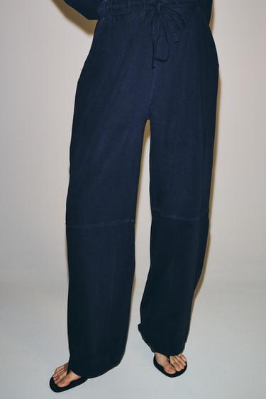 PANTALON BALLOON EN COTON - Bleu de Zara