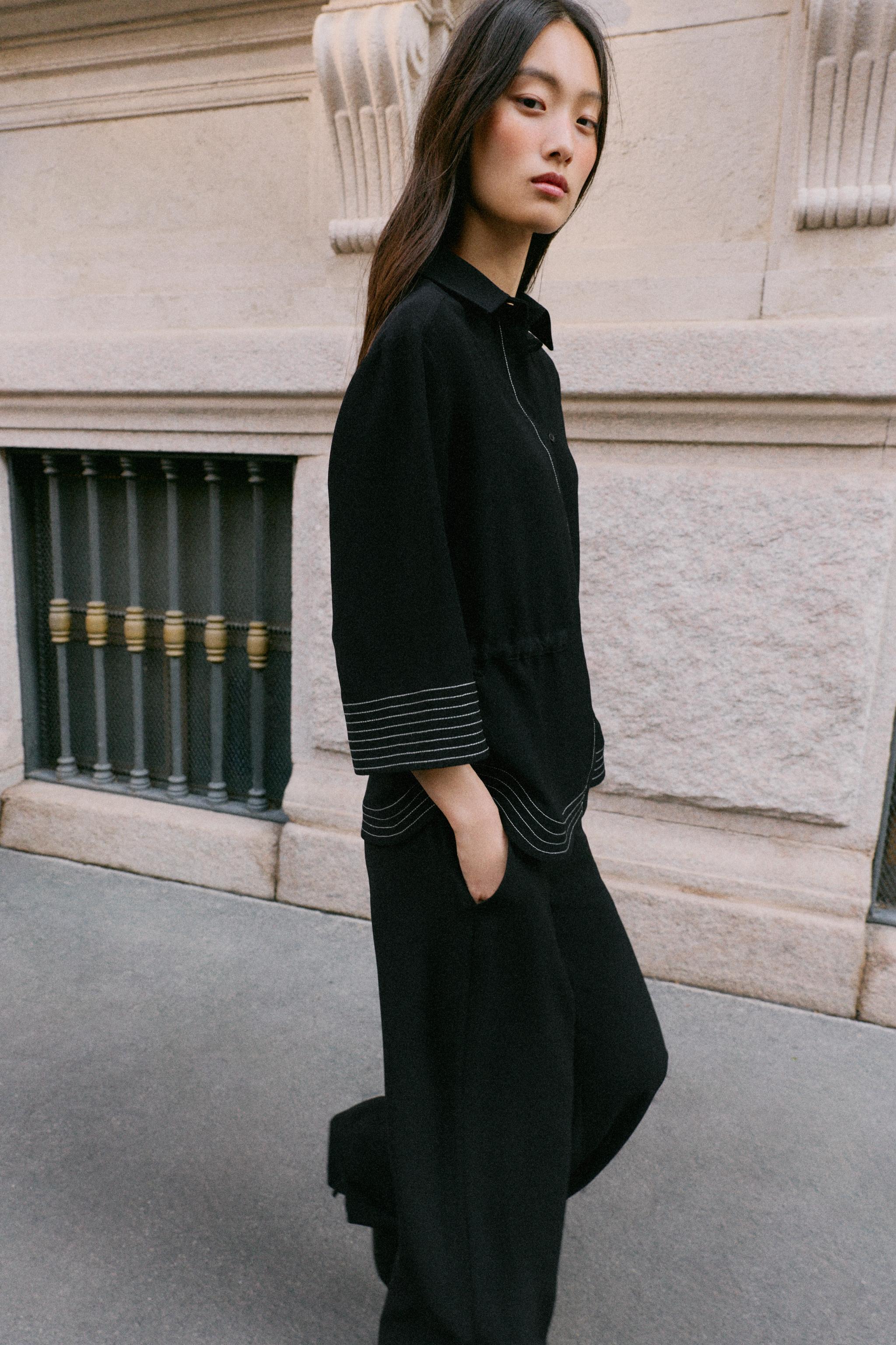 CONTRAST TOPSTITCHED SHIRT - Black | ZARA United States
