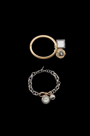 Zara PACK OF 2 COMBINATION BRACELETS WITH CLOCK AND BELL CHARMS - Gold / Silver - Image 0