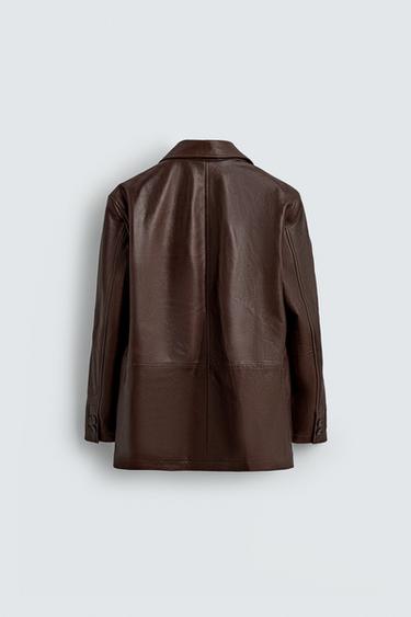 VESTE EN CUIR COUPE DÉCONTRACTÉE - Cognac de Zara - Image 7