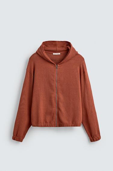 OPEN KNIT HOODIE - Reddish by Zara