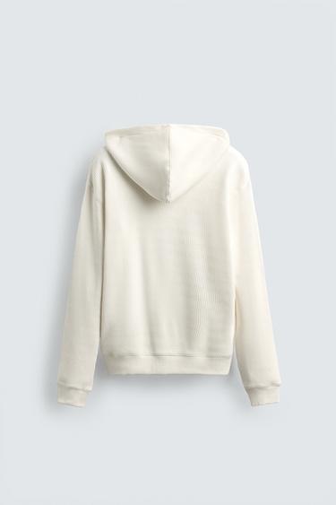 WAFFLE-KNIT HOODIE - Light beige by Zara - Image 7