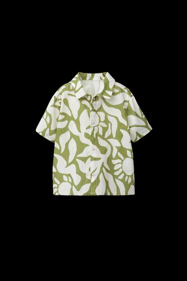 LEAF PRINT SHIRT - Ecru / Green by Zara - Image 0