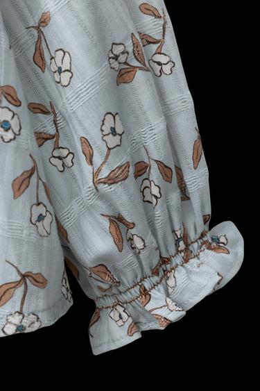 Zara FLORAL PRINT BLOUSE - Light blue