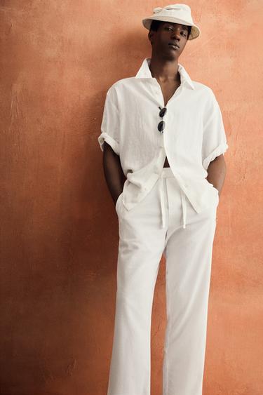 RELAXED FIT COTTON/LINEN TROUSERS - Oyster-white by Zara