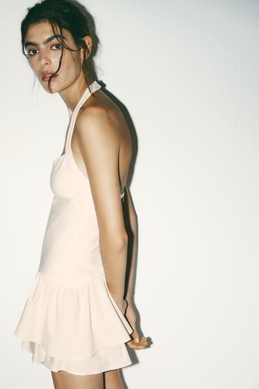 VESTIDO MONO HALTER VOLANTES RAYAS - Crudo de Zara