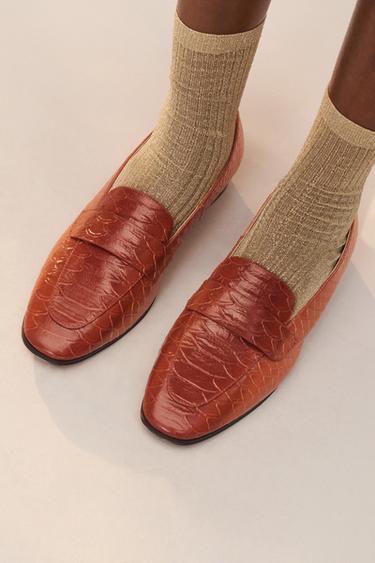 EMBOSSED LEATHER LOAFERS LIMITED EDITION - Orange by Zara - Image 3