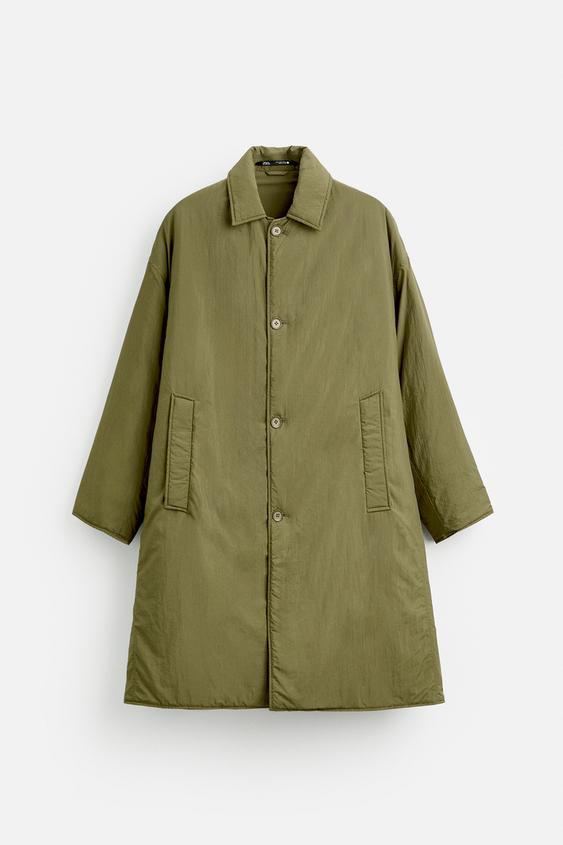 美品 希少 ザラ ステンカラーコート ロング 銀ボタン カーキ レザー 
