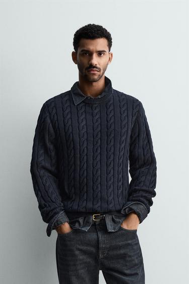 CABLE-KNIT TEXTURED JUMPER - Navy blue by Zara