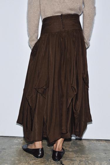 ZW COLLECTION VOLUMINOUS MIDI SKIRT - Brown by Zara - Image 2