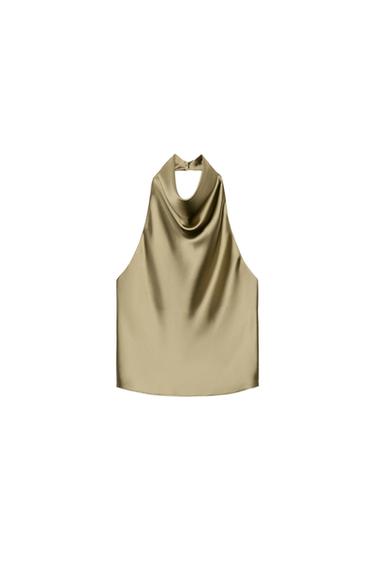 TOP HALTER SATINADO - Khaki claro de Zara